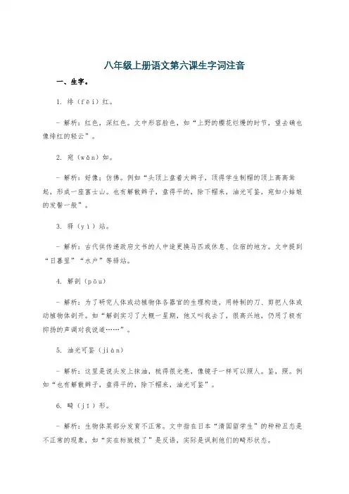 八年级上册语文第六课生字词注音