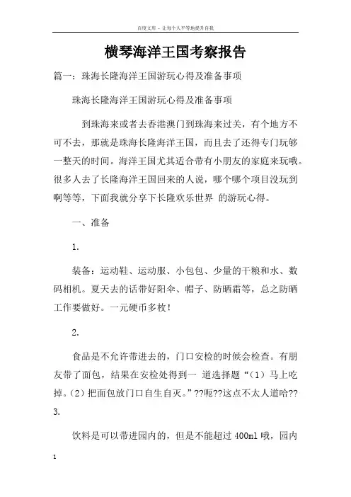 横琴海洋王国考察报告