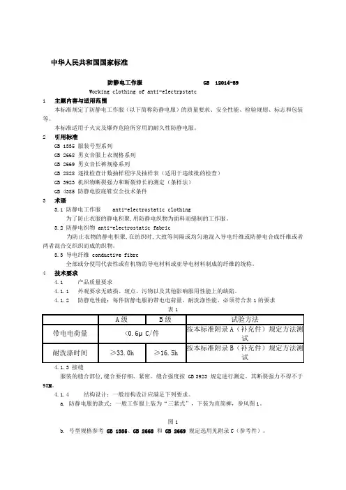 防静电工作服国标