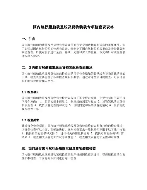 国内航行船舶载重线及货物装载专项检查表表格