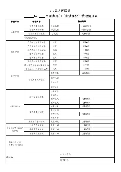 血液净化管理督查表(已整理)(侯)