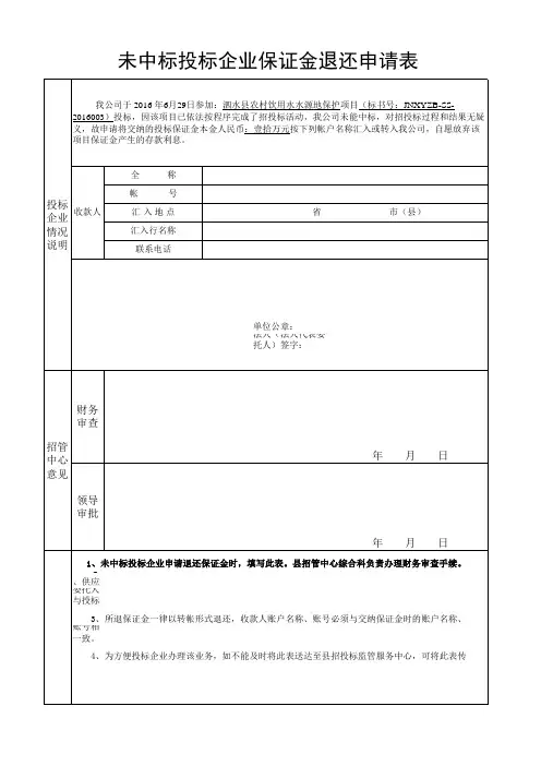保证金退还申请表