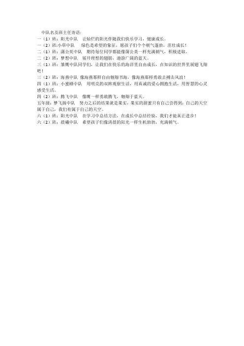 中队名及班主任寄语