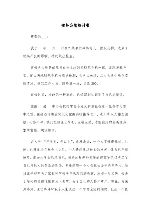 破坏公物检讨书(4篇)