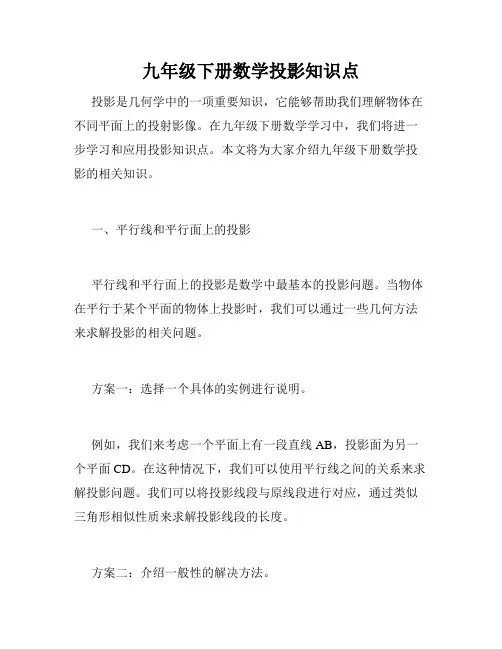 九年级下册数学投影知识点