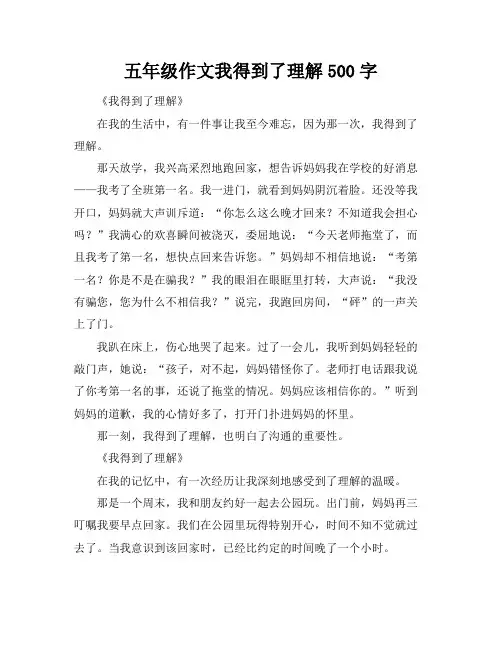 五年级作文我得到了理解500字