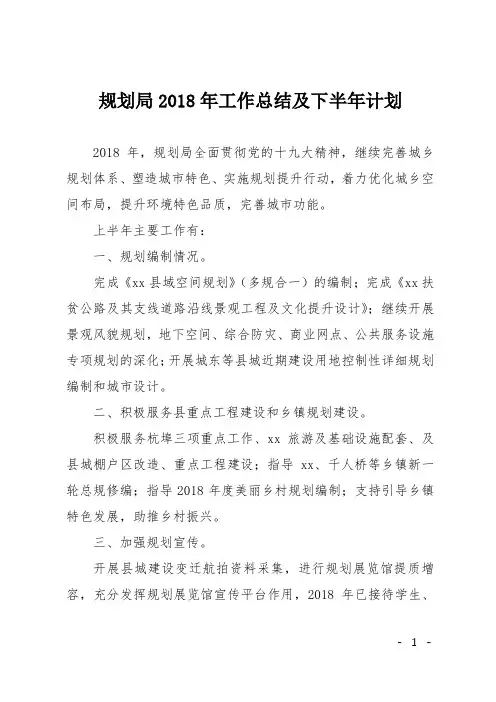 规划局2018年工作总结及下半年计划