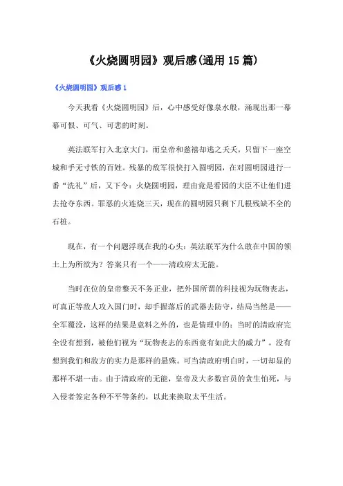 《火烧圆明园》观后感(通用15篇)