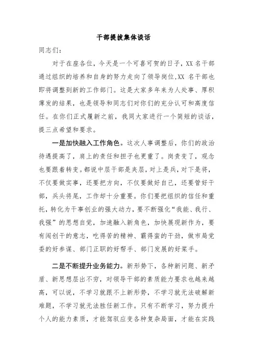 干部提拔集体谈话