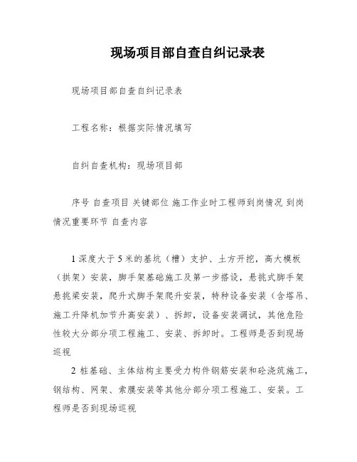 现场项目部自查自纠记录表