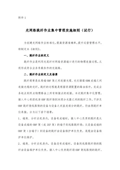光网络跳纤作业集中管理实施细则