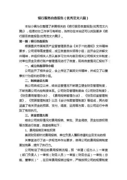 银行服务自查报告（优秀范文六篇）