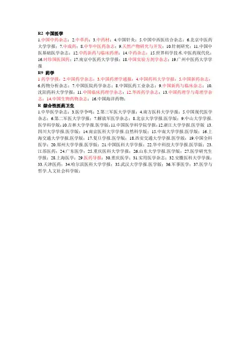 中医药中文核心期刊(与药学相关的杂志)