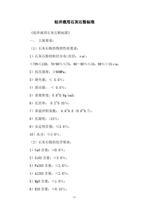 钻井液用石灰石粉标准