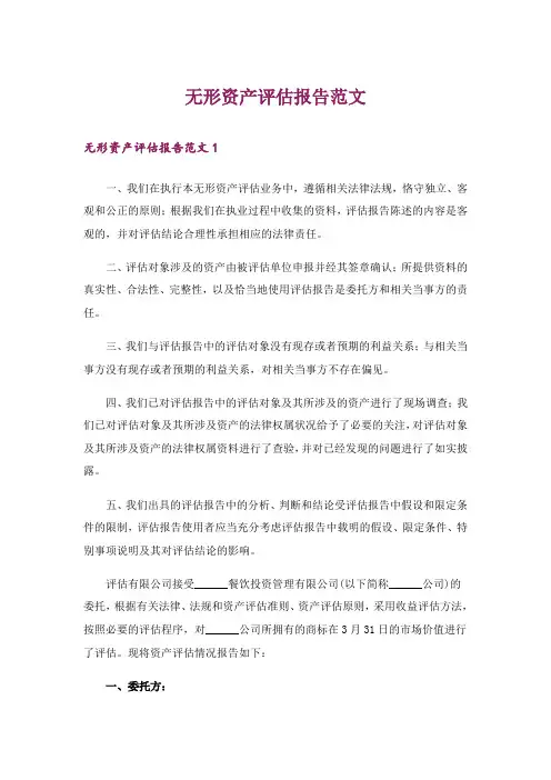 无形资产评估报告范文