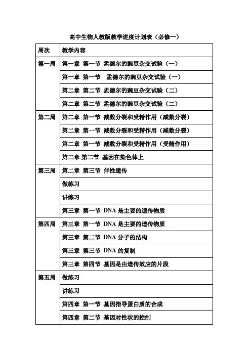 高中生物人教版教学进度计划表