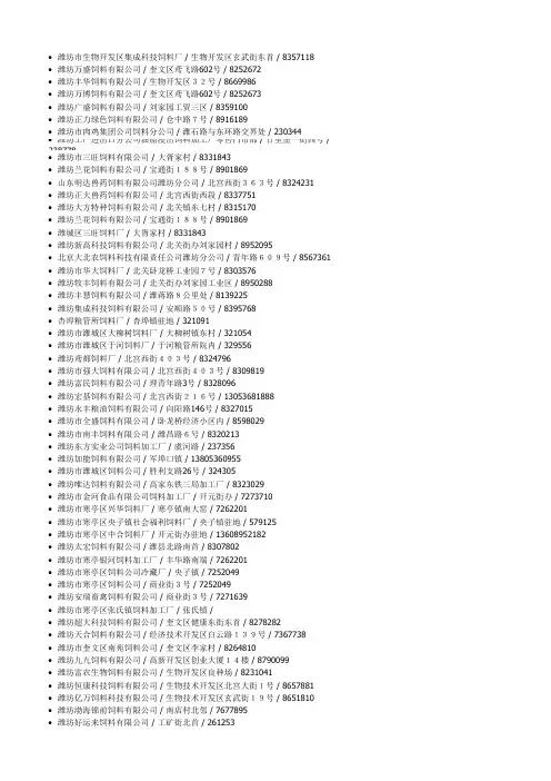 潍坊270家饲料厂名单
