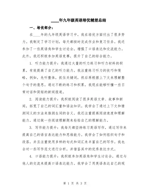 2024年九年级英语培优辅差总结