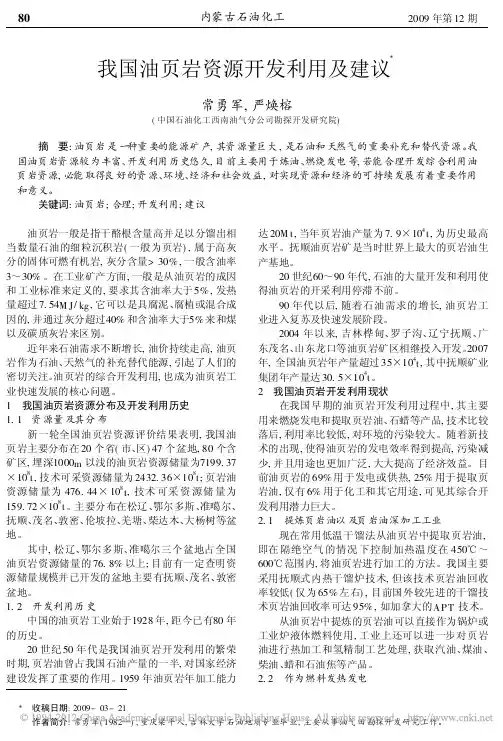 我国油页岩资源开发利用及建议