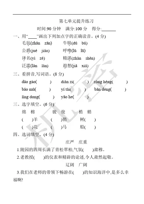 部编版五年级下册第七单元提升练习