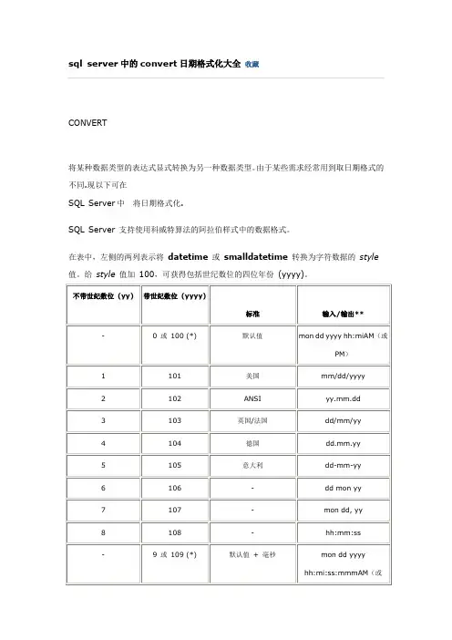 sql server中的convert日期格式化大全