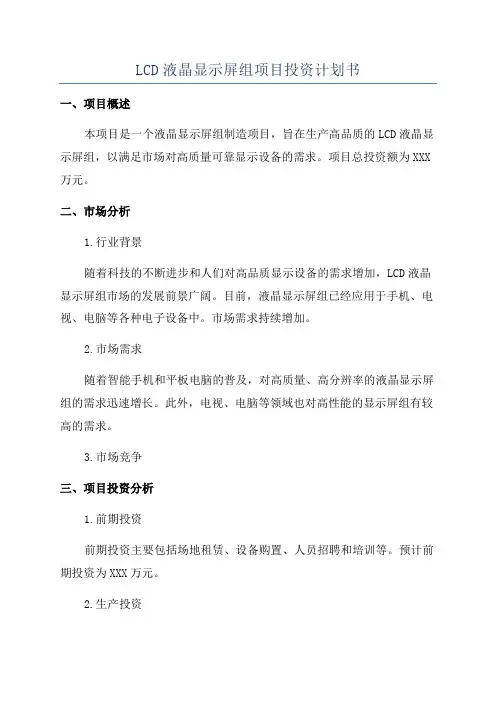 LCD液晶显示屏组项目投资计划书