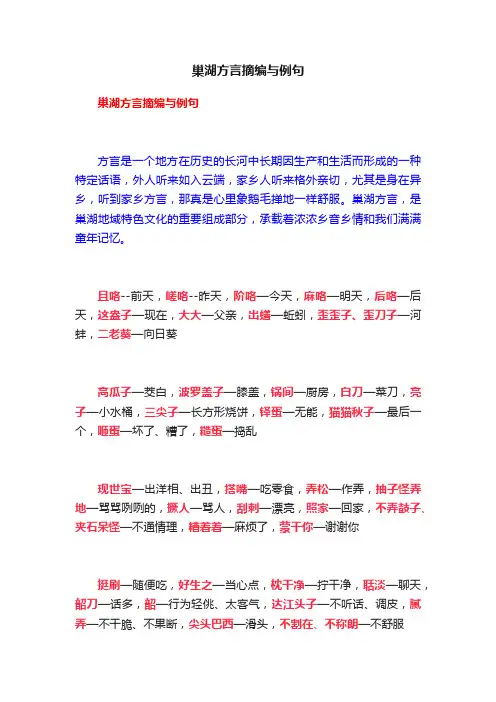 巢湖方言摘编与例句