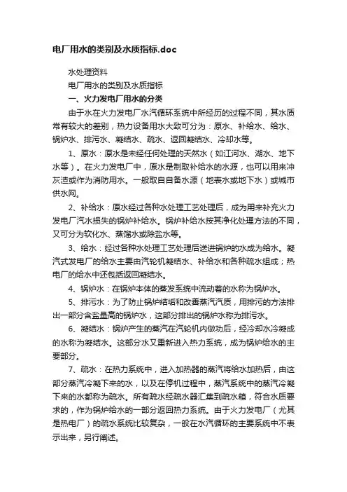 电厂用水的类别及水质指标.doc