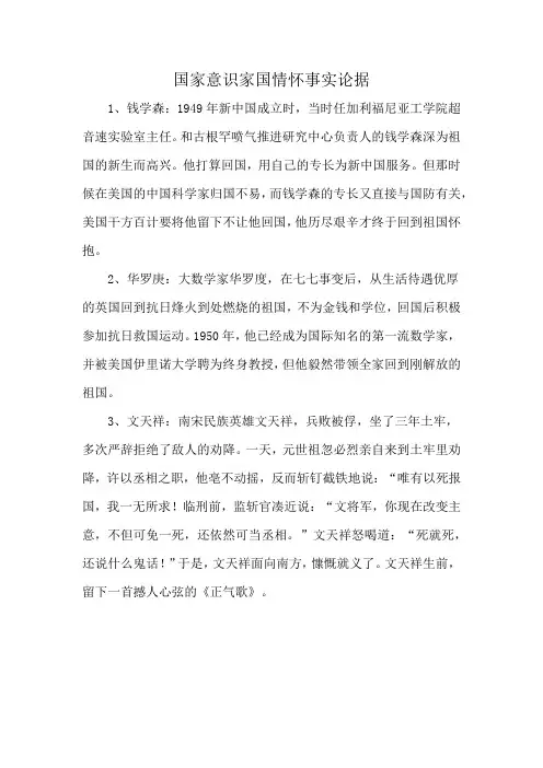 国家意识家国情怀事实论据