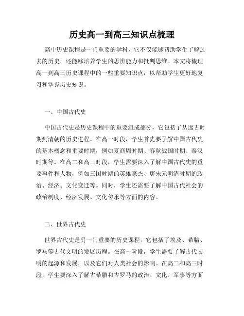 历史高一到高三知识点梳理