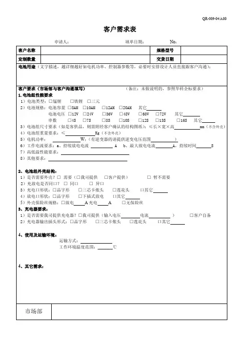 客户需求表——精选推荐