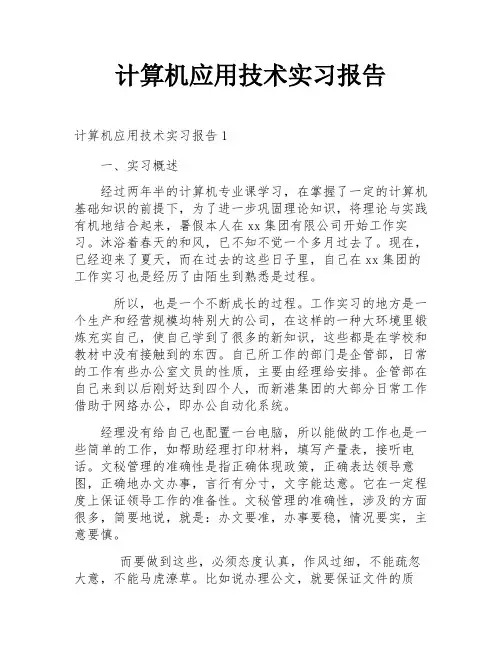 计算机应用技术实习报告