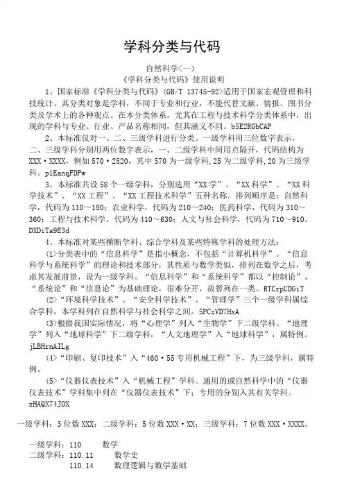 学科分类与代码分类号查询