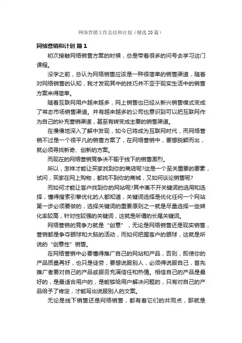 网络营销工作总结和计划（精选20篇）