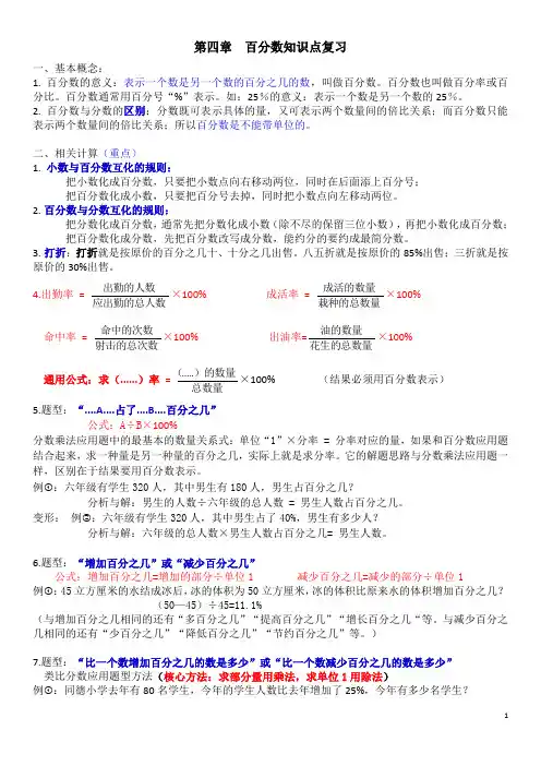 北师大版六年级数学上册--第四单元  百分数知识点复习练习题(含答案)