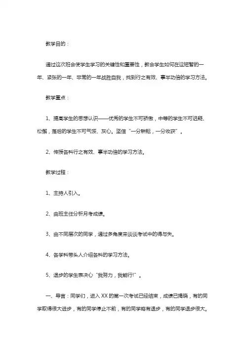 高中期中考试后主题班会