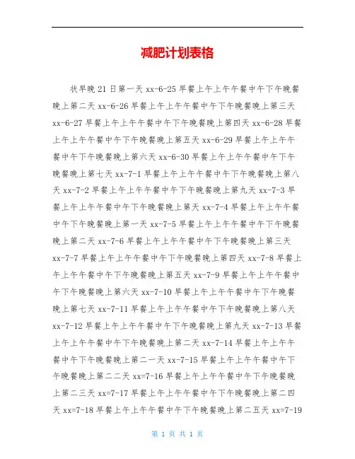 减肥计划表格