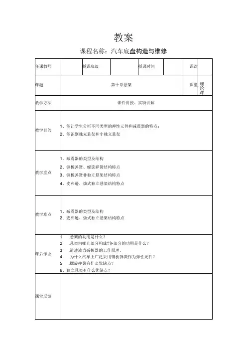 汽车底盘构造与维修教案——悬架