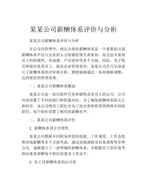 某某公司薪酬体系评价与分析
