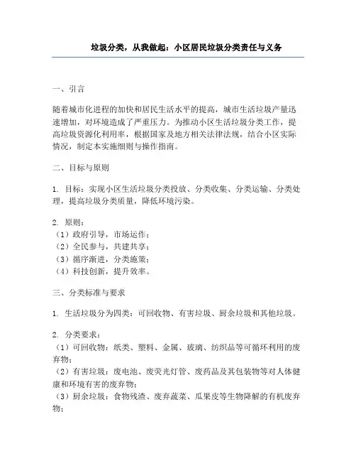 垃圾分类,从我做起：小区居民垃圾分类责任与义务