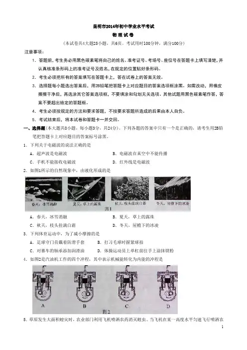 2014年云南省昆明市中考物理试题