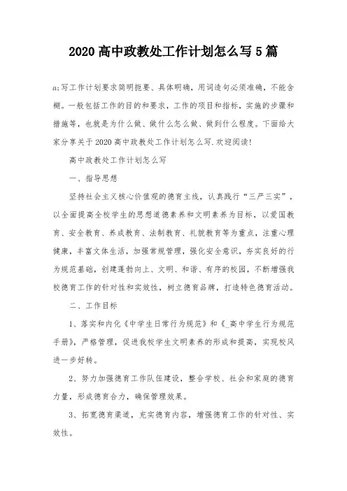 2020高中政教处工作计划怎么写5篇