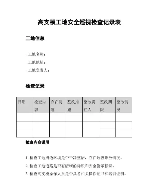 高支模工地安全巡视检查记录表