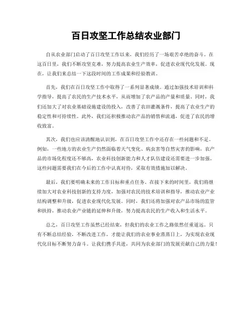 百日攻坚工作总结农业部门
