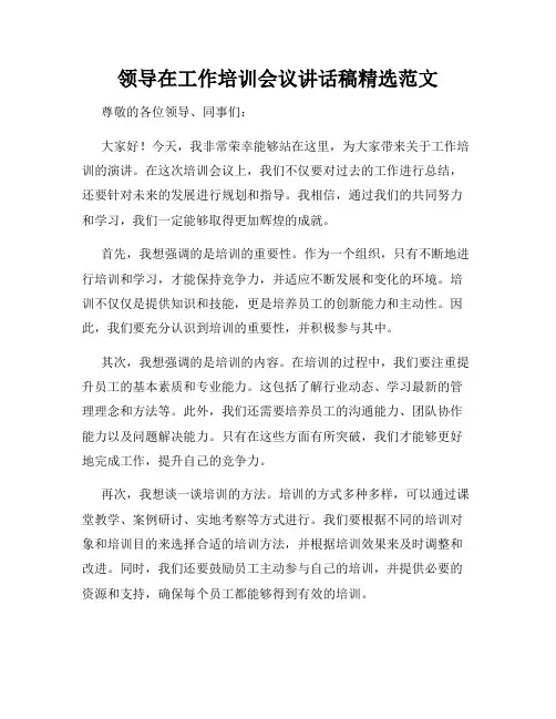 领导在工作培训会议讲话稿精选范文
