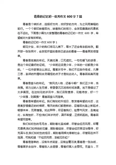 青春的记忆初一优秀作文600字7篇