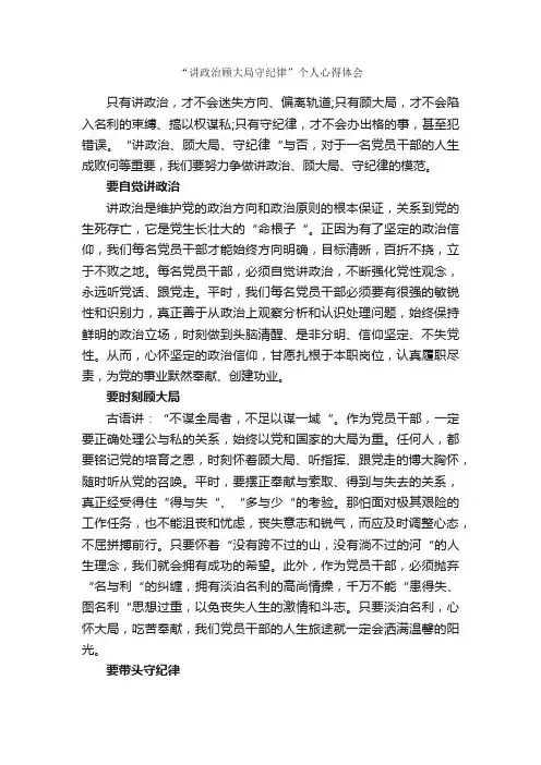 “讲政治顾大局守纪律”个人心得体会_心得体会范文_