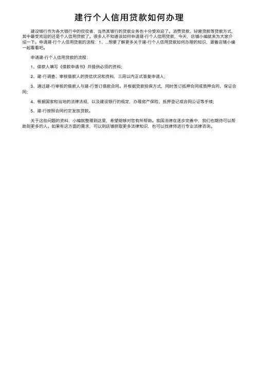 建行个人信用贷款如何办理