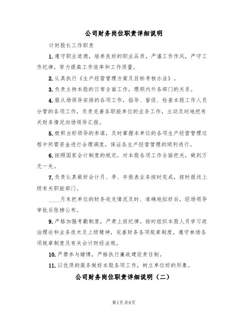 公司财务岗位职责详细说明(五篇)