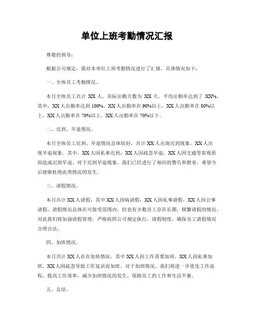 单位上班考勤情况汇报